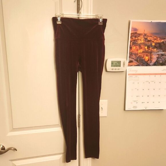Spanx Women's Burgundy Velvet Velour Leggings Size L - Picture 1 of 10